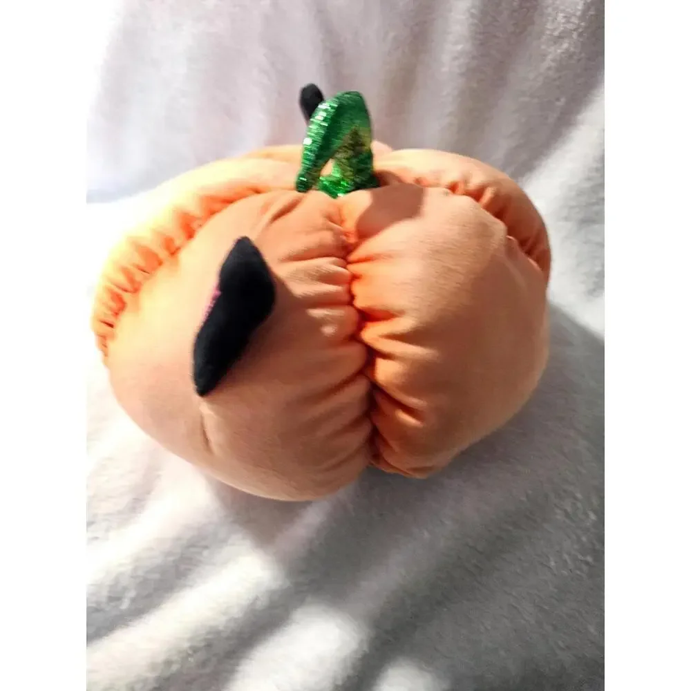 Hug Fun Kitty Cat Pumpkin Plush Toy Shiny Green Eyes Halloween Fall Decor 6" - Picture 5 of 10